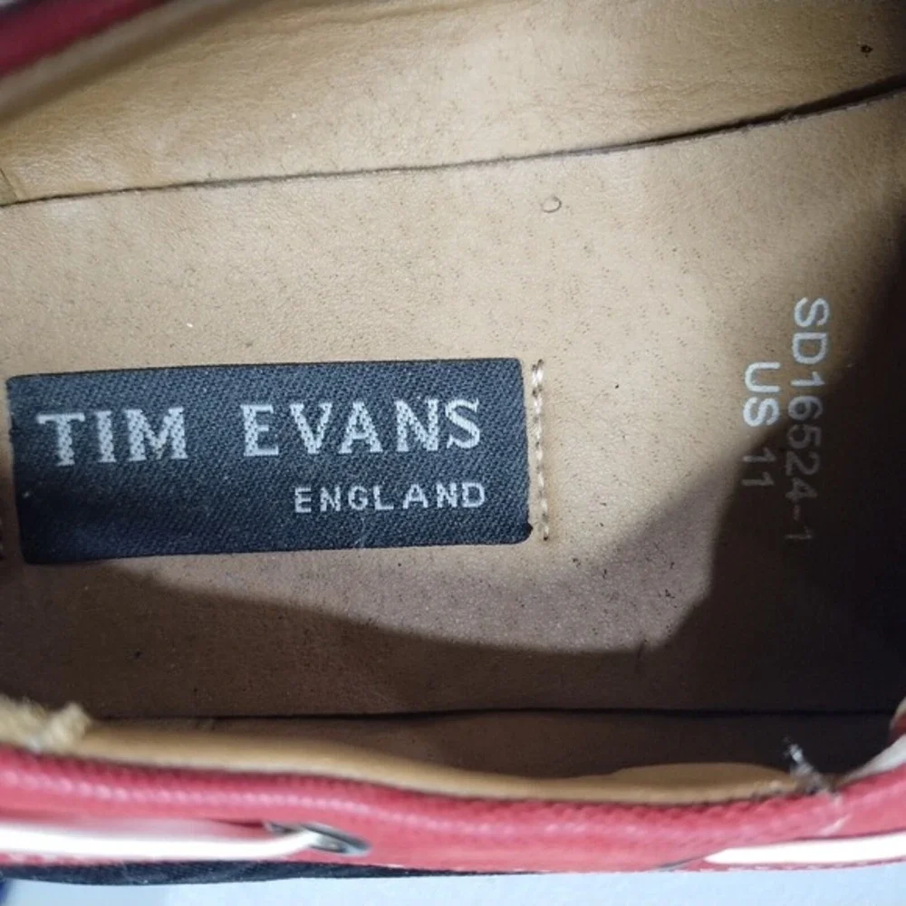 Tim Evans‎ England Loafers Boat Shoes Mens Size 11 Red Black Canvas Lined Laces